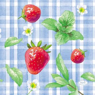 duni Servetten Strawberry Picnic 24x24cm blauw