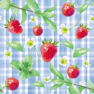 duni Servetten Strawberry Picnic 33x33cm blauw