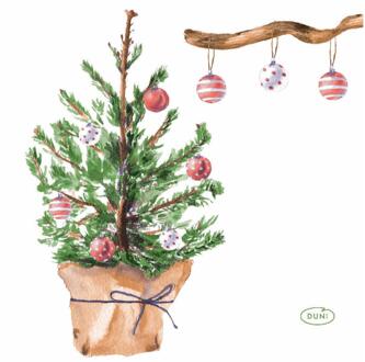 duni Servetten Tree and Baubles 24x24cm wit