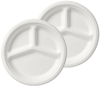 duni Wegwerp fondue/gourmet borden - 200x - 3-vaks - wit - D26 cm