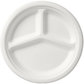 duni Wegwerp fondue/gourmet borden - 50x - 3-vaks - wit - D26 cm