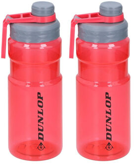 Dunlop 2x Bidon/drinkfles transparant rood 1100 ml