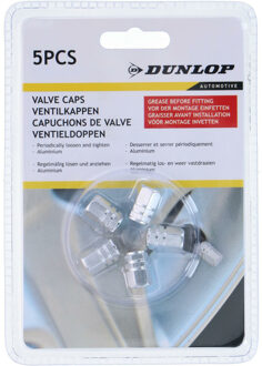 Dunlop Autobanden ventieldoppen - 5 delig - zilver - aluminium - Opvallende ventieldopjes