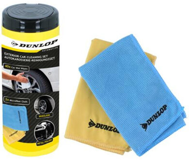 Dunlop Autoreinigings set - 3-delig - 2x microvezeldoek - 40x vochtige doekjes - poetsen
