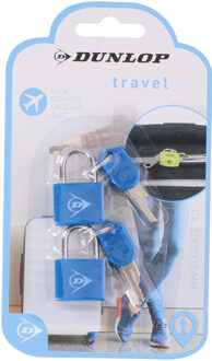 Dunlop Bagagesloten voor reistassen en koffers - 2x stuks - blauw - hangslotjes met sleutel