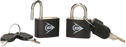 Dunlop Bagagesloten voor reistassen en koffers - 2x stuks - zwart - hangslotjes met sleutel