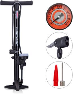 Dunlop Fietspomp met Drukmeter - Fiets Pomp voor Dunlop, Schrader en Frans Ventiel - Staande Pomp Incl. Adaptoren Zwart