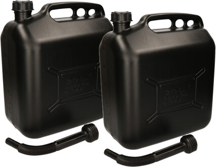 Dunlop Jerrycan / benzinetank brandstof - 2x - 20 liter - zwart met trechter