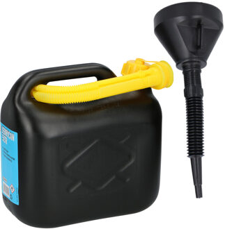 Dunlop Jerrycan voor olie en brandstof - zwart - 5 liter - met een handige grote trechter van 39 cm
