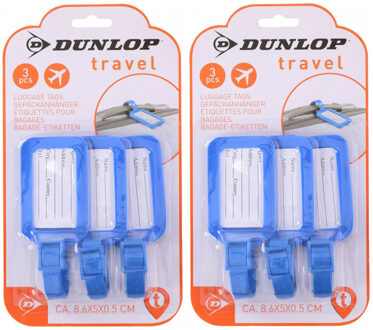 Dunlop Kofferlabels - 12x stuks - blauw - bagagelabels - kunststof - 8 x 5 cm