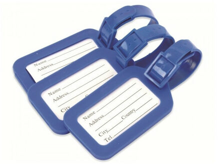 Dunlop Kofferlabels - 3x stuks - blauw - bagagelabels - kunststof - 8 x 5 cm