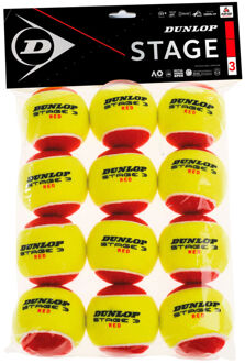 Dunlop mini-tennisbal Stage 3 rubber/vilt rood/geel 12 stuks