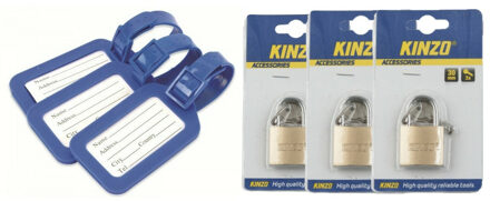 Dunlop Set van 3x kofferlabels / bagagelabels incl. 3x hangsloten