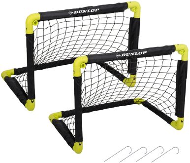 Dunlop Voetbaldoeltjes Set van 2 - 50 x 44 x 44cm - Voetbalgoal Opvouwbaar - Zwart/Geel