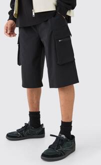 Dunne Stretch Elastische Cargo Shorts, Black