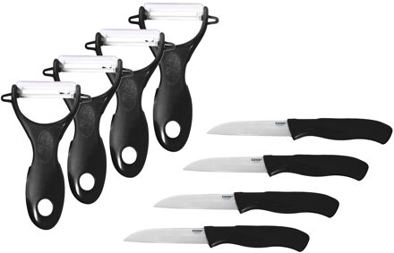 Dunschiller Met fruitmesje - 4x - zwart - kunststof - 15 cm - aardappelschiller en extra schilmesje