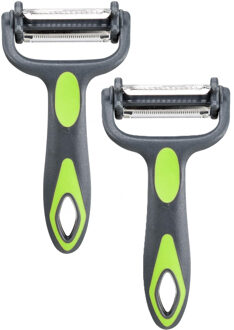 Dunschiller Profi - 2x - grijs/groen - kunststof - 15 cm - aardappelschiller met 3 mesjes
