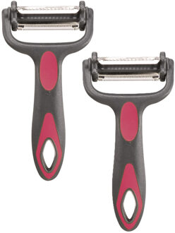 Dunschiller Profi - 2x - grijs/roze - kunststof - 15 cm - aardappelschiller met 3 mesjes