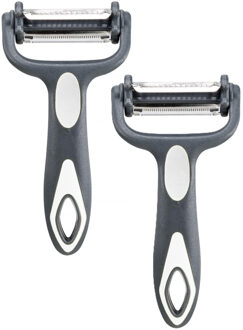 Dunschiller Profi - 2x - grijs/wit - kunststof - 15 cm - aardappelschiller met 3 mesjes