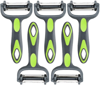 Dunschiller Profi - 5x - grijs/groen - kunststof - 15 cm - aardappelschiller met 3 mesjes