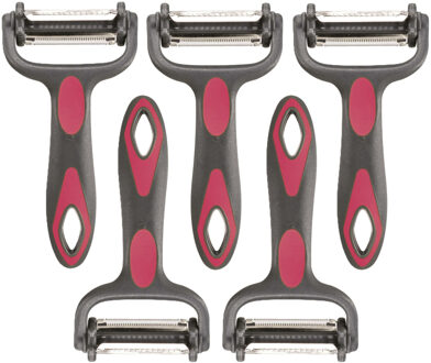 Dunschiller Profi - 5x - grijs/roze - kunststof - 15 cm - aardappelschiller met 3 mesjes