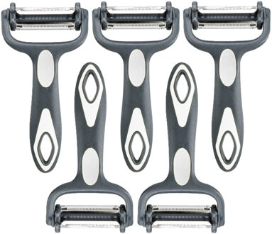 Dunschiller Profi - 5x - grijs/wit - kunststof - 15 cm - aardappelschiller met 3 mesjes