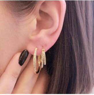 Duo Circlet Oorbellen - Oostenrijks kristal Wit & Goud - One Size