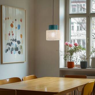 Duo hanglamp, jute kap, petrol/natuurbruin, Ø 20 cm petrol, lichtbruin Natur