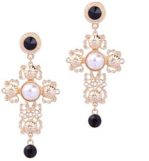 DUOJIAOYAN herstellen barokke parel vrouwen oorbel hollow Cross lady oorbel oor accessoires