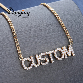 Duoying Crystal Pendant Necklace for Women Stone Chain Zirconia Necklaces Women Personalized Name Necklace NLK90