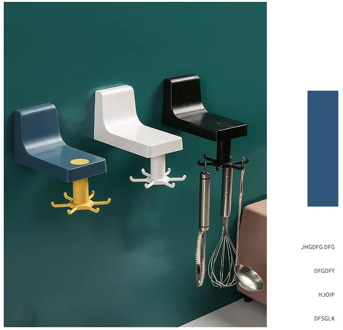 Durable Rotating Six-hook Wall-mounted Punch-free Kitchen Goods Bathroom Accessories Storage Rack Kitchenware Organizer