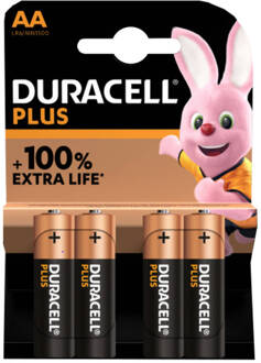 Duracell Plus alkaline AA batterijen per 4 stuks