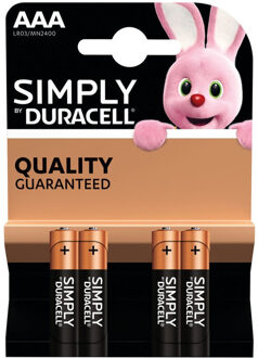 Duracell Set van 4x Duracell AAA Simply batterijen 1.5 V - alkaline - LR03 MN2400 - Batterijen pack Multi