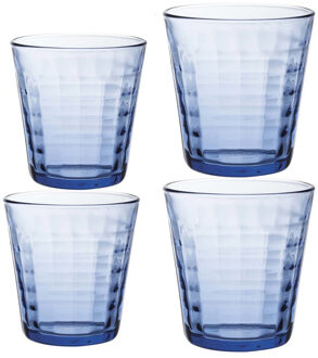 Duralex Drinkglazen/waterglazen blauw Prisme set 220/275 ml 16-delig - Drinkglazen