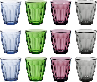 Duralex Drinkglazen/waterglazen Picardie - 12x stuks - gekleurd glas - 250 ML