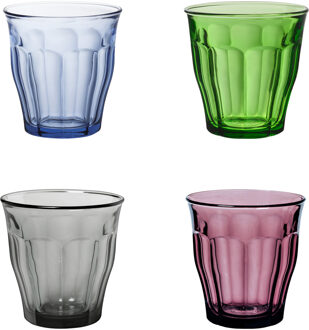 Duralex Drinkglazen/waterglazen Picardie - 4x stuks - gekleurd glas - 250 ML - Drinkglazen Multikleur