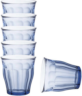 Duralex Drinkglazen/waterglazen Picardie - 6x stuks - blauw glas - 250 ML - Drinkglazen