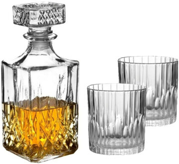 Duralex Set van 6x luxe drinkglazen/whiskyglazen 310 ml met karaf Noblesse 1 liter - Whiskeyglazen Transparant