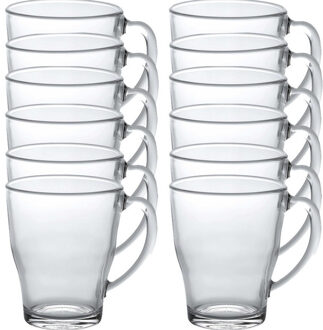 Duralex Theeglazen/koffieglazen Cosy - 12x stuks - transparant glas - 350 ml - met handvat