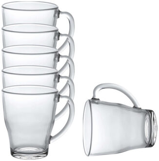 Duralex Theeglazen/koffieglazen Cosy - 6x stuks - transparant glas - 350 ml - met handvat - Koffie- en theeglazen