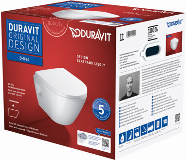 Duravit D-Neo wandtoilet met zitting 37x48x40cm Wit Hoogglans 45870900a1 Wit glans