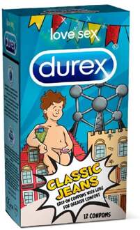 Durex Classic Natural Condooms 12 stuks (Classic Jeans Special Edition 2024-06) Transparant - 56 (omtrek 11,5-12 cm)