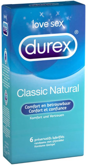Durex Classic Natural Condooms 6 stuks Transparant - 56 (omtrek 11,5-12 cm)