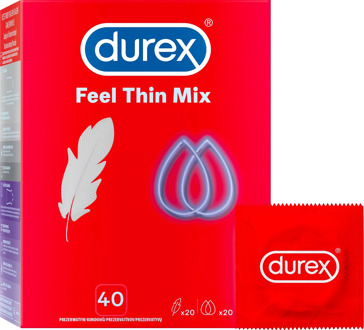 Durex Feel Thin Mix 40 Condooms Transparant - 56 (omtrek 11,5-12 cm)