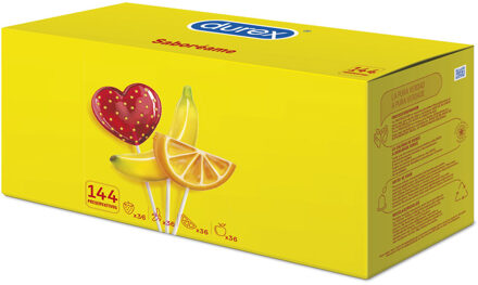 Durex Fruity Fun Condooms Met Smaak 144 stuks (grootverpakking) Rood, Groen, Geel, Meerdere kleuren, Oranje - 53 (omtrek 11-11,5 cm)