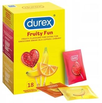 Durex Fruity Fun Condooms Met Smaak 18 stuks Rood, Groen, Geel, Meerdere kleuren, Oranje - 53 (omtrek 11-11,5 cm)