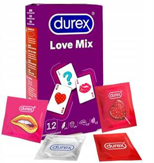 Durex Love Mix - Assortiment Van 12 Condooms Meerdere kleuren - 53 (omtrek 11-11,5 cm), 56 (omtrek 11,5-12 cm)