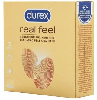 Durex Real Feel (Nude) Latexvrije Condooms Durex Real Feel - 18 latex vrije condooms (6x3) Transparant - 56 (omtrek 11,5-12 cm)