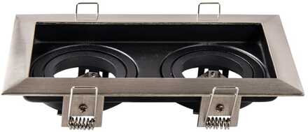 Durham Dubbel LED Inbouwspot - Kantelbaar armatuur - 10x18 cm - GU10 Fitting incl. lamphouder - Vierkant - IP20 voor binnen - RVS