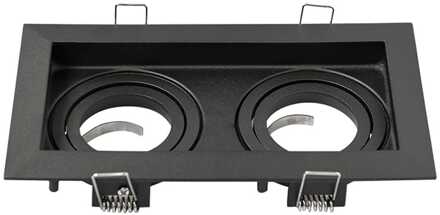 Durham Dubbel LED Inbouwspot - Kantelbaar armatuur - 10x18 cm - GU10 Fitting incl. lamphouder - Vierkant - IP20 voor binnen - Zwart